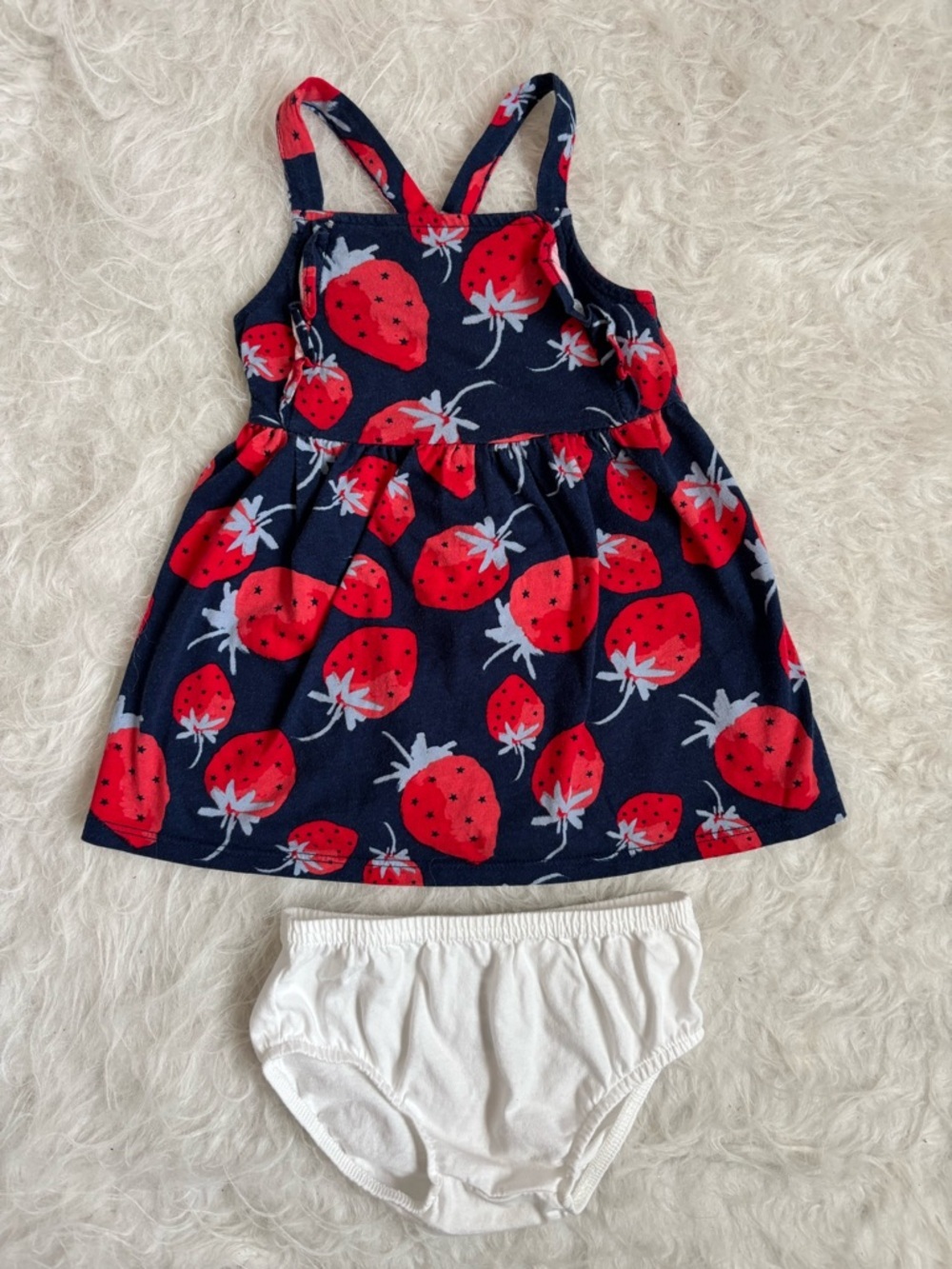 Carter's Baby Girl Festive Summer Dress with Red Strawberry Print & Bloomers